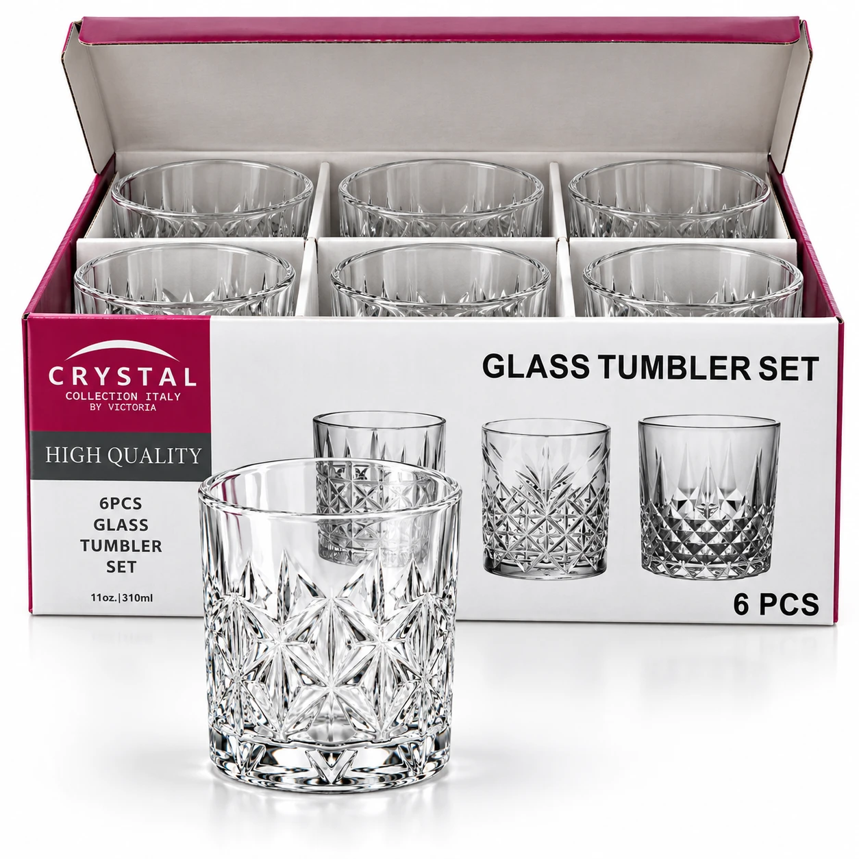 Crystal-Cut Glass Tumbler Set of 6 - view 2